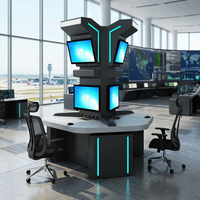 Console de contrôle ergonomique à deux positions personnalisée, bureau d'opérateur multi-écrans, éclairage ambiant LED, console de commande et de surveillance de sécurité