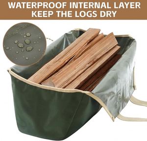 Heavy Duaty Waxed Canvas <b>Log</b> Carrier Tote Bag Firewood <b>Holder</b> for Wood Stove Accessories with Reinforced polyester Handle - Product Image 3