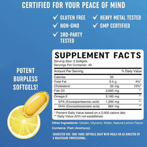 Integratori di Olio di Pesce <span class=keywords><strong>Omega</strong></span> 3 OEM, Capsule di Olio di Pesce <span class=keywords><strong>Omega</strong></span> 3 in Softgel con EPA e DHA per Cervello, Articolazioni, Occhi e Cuore - Product Image 2