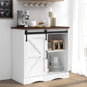 Meuble de rangement en <span class=keywords><strong>bois</strong></span> style ferme pour bar à café, blanc, avec porte coulissante de grange, <span class=keywords><strong>buffet</strong></span> moderne pour station de café de cuisine - Product Image 1