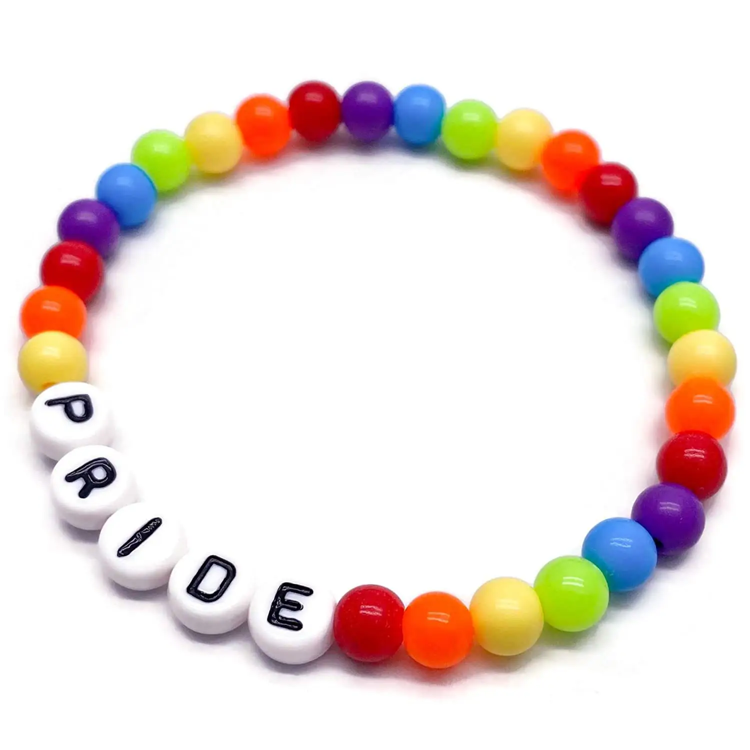 Wholesale English Letter LGBT Bracelet String Simple Style 8mm Rinbow Color Acrylic Beads Beaded Ladies Pride Bracelet