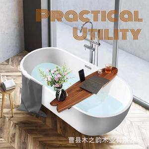 Estante de madera maciza para bañera, forma de tabla de surf, 60x70cm, estante de baño multifuncional montado en la pared para teléfono, tableta y bebidas - Product Image 5