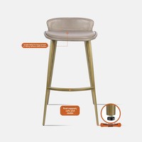 Chaise de bar nordique minimaliste en cuir véritable de première qualité, tabouret haut de bar, chaise de bar moderne et élégante pour la maison, luxe léger 7368