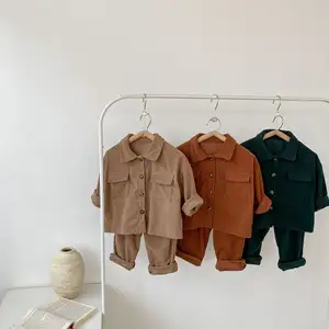 PP2023 spring autumn infant baby girls 2 pcs clothes sets toddler kids boy corduroy jacket with pant wholesale