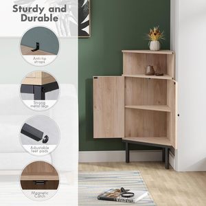 Wood <strong>Corner</strong> Cabinet <strong>Rattan</strong> Doors Adjustable ShelvesDesign-Durable Cabinet Entryway <strong>Corner</strong> Modern for Bathroom Living - Product Image 2
