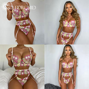 Set Lingerie Bordir Bunga 3 Potong yang Menawan 2025, Set Pakaian Dalam Wanita Seksi Eksotis Feminina - Product Image 4