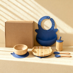 Assiettes en <span class=keywords><strong>bambou</strong></span> antidérapantes durables tasses pour enfants avec pailles et couvercles anti-fuite couleur unie silicone souple alimentation LED sevrage ensemble bébé - Product Image 5