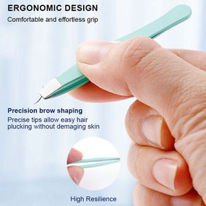 Vente en gros de pincettes à sourcils inclinées multicolores personnalisées pinces à cils de précision en acier inoxydable pour l'élimination des éclats de poils du visage - Product Image 4