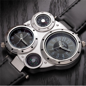 นาฬิกาข้อมือ OULM 9145 ดีไซน์สร้างสรรค์ หลายเขตเวลา สำหรับผู้ชาย  พร้อมเทอร์โมมิเตอร์  <span class=keywords><strong>เข็มทิศ</strong></span>  และตกแต่งด้วยหนัง - Product Image 6
