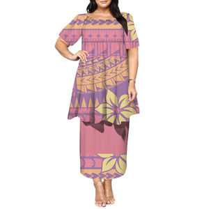 Alta calidad logotipo personalizado de talla grande señoras vestido Casual Tonga Puletasi vestido de media manga Fiji diseño polinesio vestido de graduación 2 uds - Product Image 2