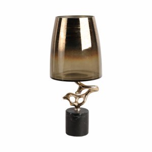 Vaso in vetro conico con base in marmo e supporto in metallo scultoreo per decorazioni per la casa - Product Image 1