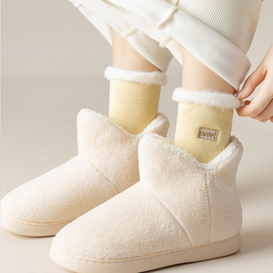 Calcetines gruesos de invierno para mujeres y niñas, cálidos, peludos, esponjosos, bordados, terciopelo, Coral, forro polar, Color macarrón, calcetines de dormir de Color sólido - Product Image 3