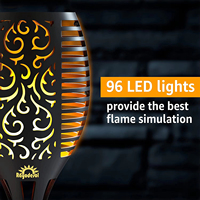 Antorcha Solar con 96 LED, Gran Llama, 3 Colores, IP66 Impermeable, ABS, para Jardín, Césped, Camino, Festival, Encendido/Apagado Automático del Anochecer al Amanecer