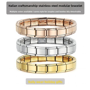 Bracelet à breloques italien élastique personnalisable en acier inoxydable plaqué argent et or, maillons modulaires, pour homme et femme - Product Image 2