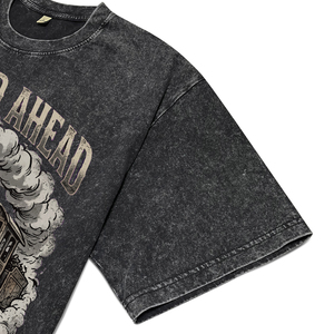 Camisetas Oversize para Hombre con Estampado Steampunk de Tren y Lavado Ácido, de Algodón Suave, Transpirables y de Alta Calidad para Venta al por Mayor - Product Image 5