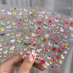 Autocollants pour ongles motif Cheval de l'année, 3D 5D, motifs nœuds, décorations auto-adhésives pour salon, logo personnalisé - Product Image 2