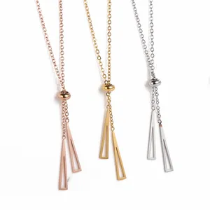 Jewelry Stainless Steel Bead Triangle Pendant Necklace 18k Gold Plated Unique Necklace