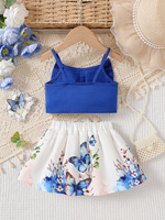 Ropa Infantil al por Mayor, Ropa Segura para Bebés, Conjunto de Ropa Moderna para Niñas, Top sin Mangas con Lazo, Falda con Estampado Floral