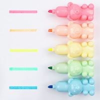 Surligneur créatif coloré non effaçable, design ours de dessin animé, pointe inclinée, pour étudiants, dessin, surlignage, marquage, journalisation