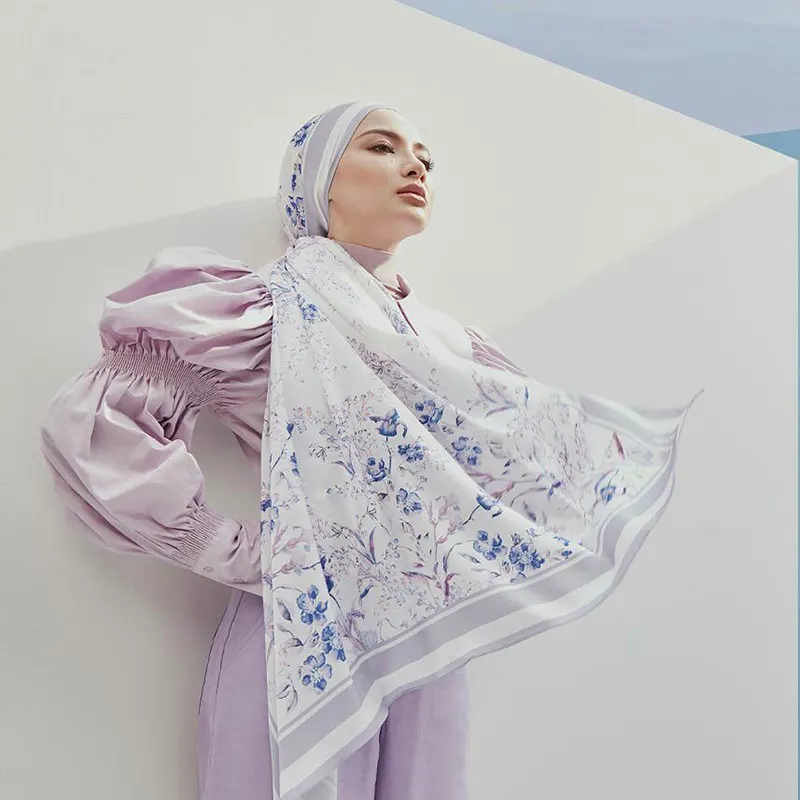 وشاح إسلامي إسلامي حجاب من الشيفون بتصميم مربع مطبوع عالي الجودة