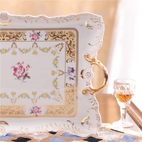 Service à thé en porcelaine écologique à prix réduit, style européen vintage, bord doré, avec motifs floraux ruraux, pour le thé de l'après-midi