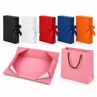 Collection de boîtes cadeaux rigides pliables de luxe personnalisées, emballage plat pour économiser sur les frais de livraison, couleur personnalisée, logo, ruban magnétique, poignée, sac en papier