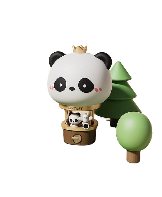 Panda Hot-Air Balloon LED Projection Warm White Night Light Button Control Built-in Battery Silicone Gel Bedside Home Decor