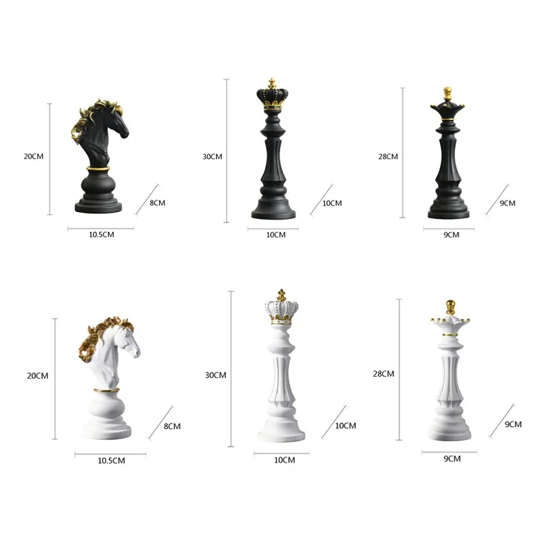 Estatua de resina de ajedrez Retro para decoración del hogar, figurita de resina creativa, adornos de resina en blanco y negro, piezas de ajedrez como regalo