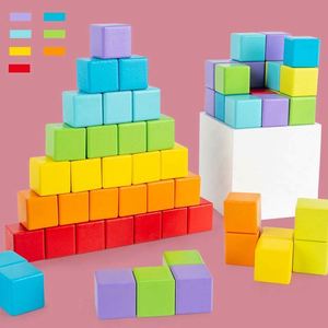 Cubes en bois, blocs de comptage carrés, blocs de construction en bois colorés, jeu d'empilage - Product Image 6