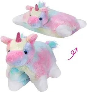 Cojín de unicornio de peluche suave para niños, muñeco de peluche 2 en 1 de colores, almohada de juguete para dormir