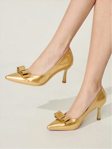 Nouvelles sandales à talons fins à bout pointu avec nœud papillon, escarpins dorés tendance, chaussures élégantes et chics <span class=keywords><strong>pour</strong></span> le travail - Product Image 3