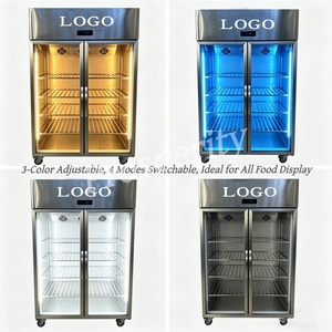Réfrigérateur vertical à double porte vitrée, en acier inoxydable, vitrine réfrigérée, classe énergétique A++, anti-buée, pour restaurant et cuisine - Product Image 1