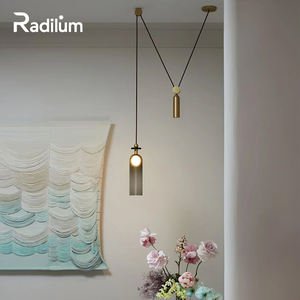 Lustre moderne de forme géométrique en fer, métal, abat-jour en cône de verre, <span class=keywords><strong>poulie</strong></span> de contrepoids, suspension d'usine à manger, vente en gros - Product Image 1