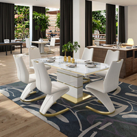 Ensemble Table à Manger de Luxe Complète 6 Places, Table à Manger en Marbre et Chaises