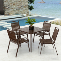 Chaise de jardin moderne légère en résine, empilable, pour extérieur, avec design à lattes, impression UV, résistante aux intempéries, pour hôtel, parc, patio