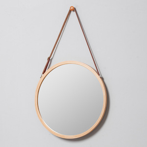 Round Wall <b>Mirror</b> Natural Wood <b>Frame</b> 30cm Hanging <b>Mirror</b> For <b>Bathroom</b> Entryway Makeup Use - Product Image 1