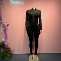 Combinaison de sport à manches longues pour femme, nouvelle arrivée automne 2025, en maille côtelée, avec fermeture éclair