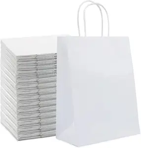 Customized Logo And Patterns White Paper Bulk Gift Bags For Small Business Shopping