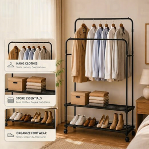 Perchero Metálico Minimalista con Ruedas, Organizador de Tres Niveles para Armario, Tipo Vertical, Diseño Multifuncional - Product Image 5