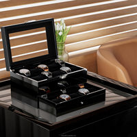 Boîte à montres en bois élégante avec couvercle en verre, grande collection, présentoir, organisateur, rangement et organisation à domicile