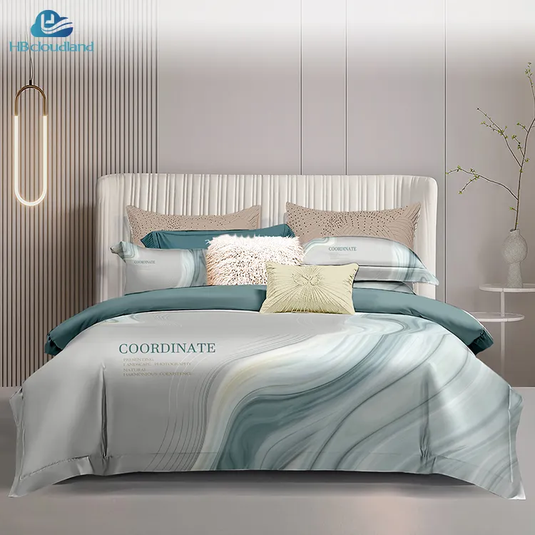 Cloudland Qili bedruckt Designer 100 % Bettlaken Baumwolle Lattenbezug Sets Luxus-Bettwäsche-Set Kissenfassade Queen 3 Stück
