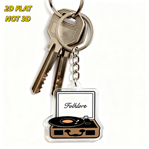 Folklore <strong>Record</strong> Player Acrylic <strong>Keychain</strong> Vintage Turntable With Vinyl &amp; Script Text, Durable Double-Sided Charm For Keys Or Bags - Product Image 4