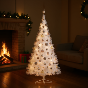Sapin de Noël artificiel blanc pré-éclairé de 59,1 pouces avec un ensemble de boules, décorations LED chaudes pour l'intérieur - Product Image 2