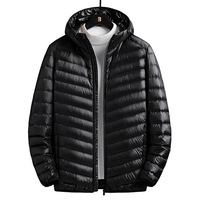 Veste en duvet enduite légère et décontractée pour hommes avec fermeture éclair, longueur régulière, rangement fin et portable pour l'automne et l'hiver, grande taille