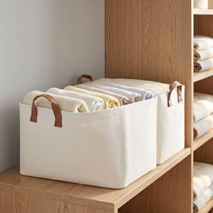 Paniers de rangement en tissu extra larges rectangulaires avec poignées en PU, paniers de rangement pour vêtements, paniers à linge de grande taille pour l'organisation - Product Image 2