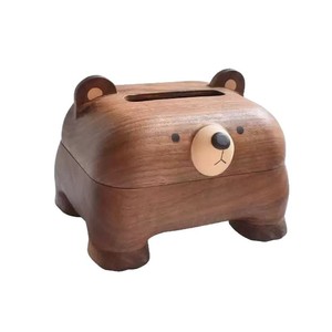 Caja de pañuelos de madera de nogal con forma de oso, 2L, hecha a mano, para almacenamiento en escritorio, hogar u oficina - Product Image 3