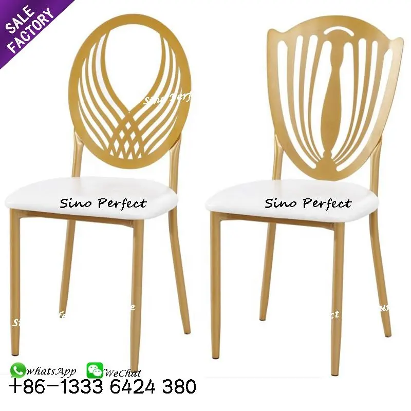 Quality elegant special style event furniture royal stackable leather seat round flowered back rental hotel dining chair