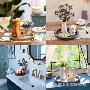 Solid Wood Decorative Tray Round Rustic Style For <b>Home</b> Decor Shandong Made DZTP51 - Product Image 2
