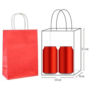 KUAIMA 15*8*21cm Small Business Retail Red Kraft Paper Gift Bags with Handles for Wedding Sacks Restaurant Takeout - Product Image 5