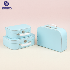 Wholesale Blue Paperboard Suitcase Shape Gifts <b>Boxes</b> Baby <b>Cardboard</b> Kids Suitcase with Handle - Product Image 1